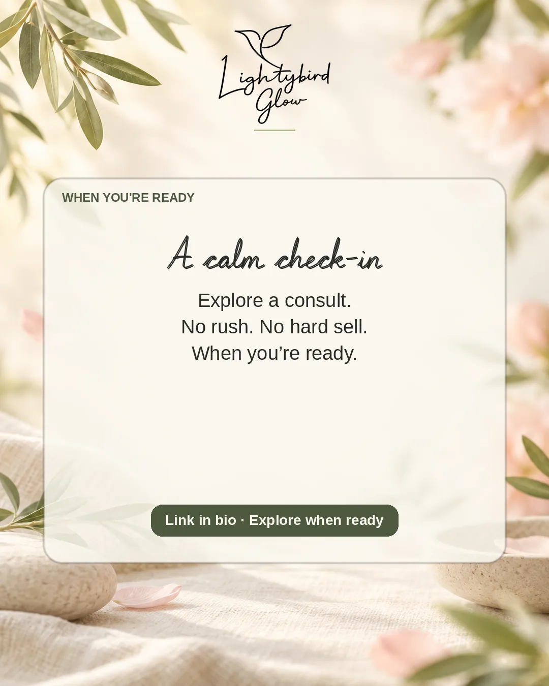 A calm check-in: LightyBird Glow invite post