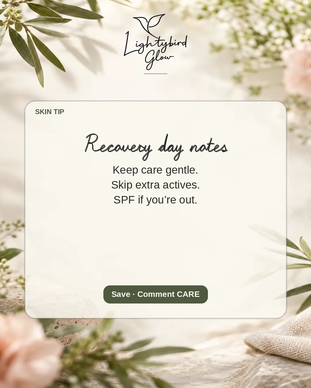 Recovery day notes: LightyBird Glow educate post